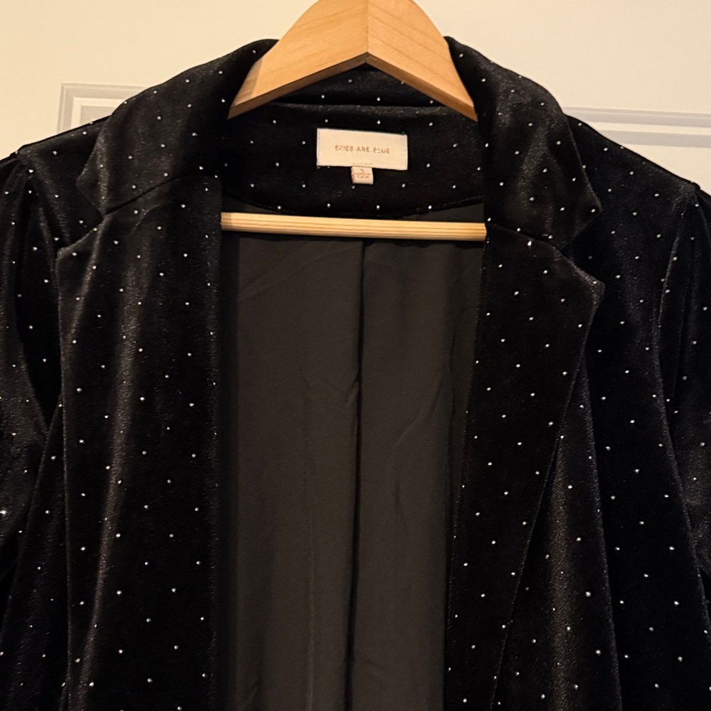 Skies are blue Black Velvet Duster with Scattered Crystals